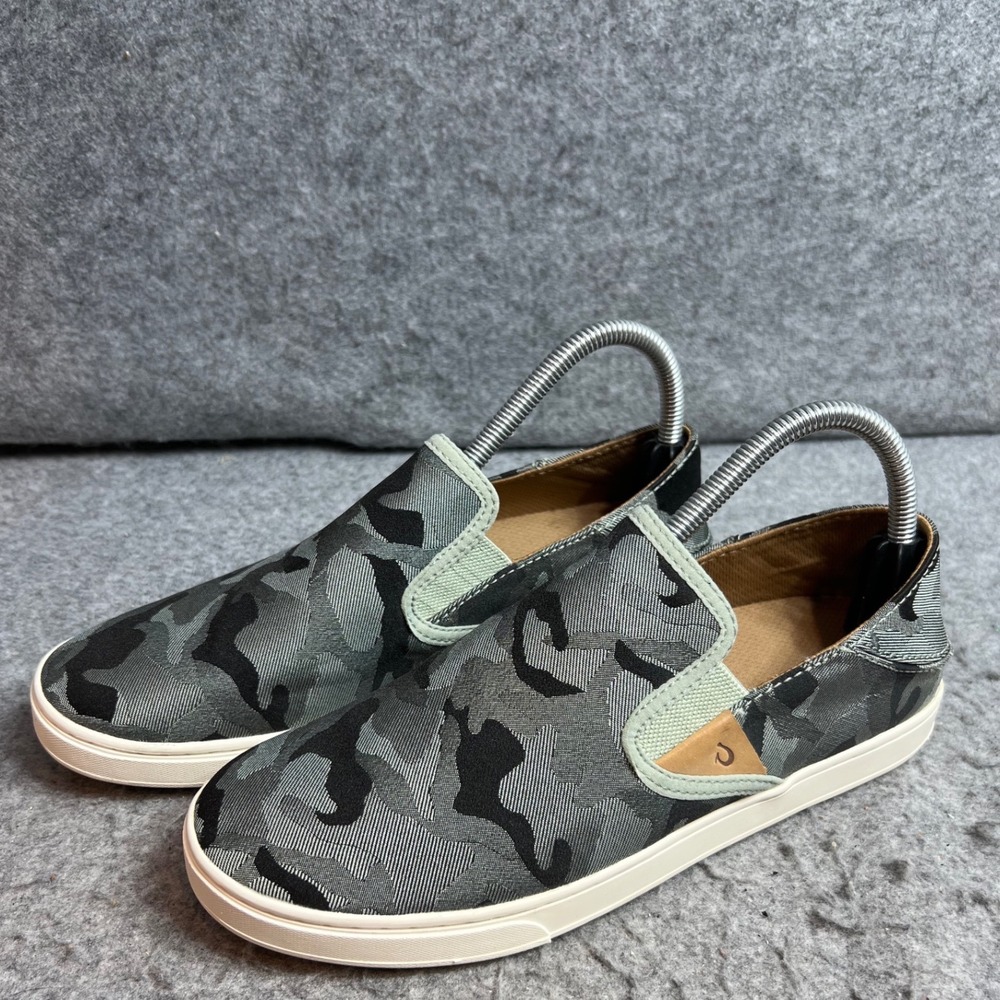 OluKai Pehuea Womens Camo Print Slip On Sneakers Mules Gray Green Size 9